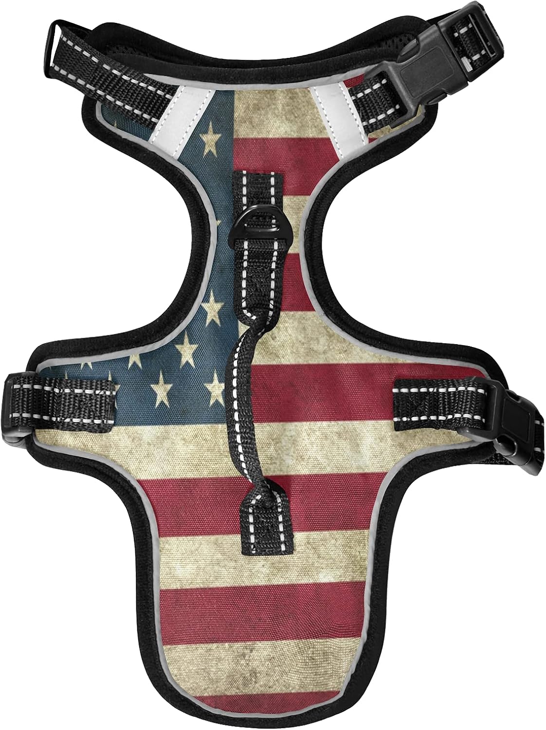 KEEPREAL Vintage American Flag Dog/Cat Harness, Reflective No-Pull Pet Harness with 2 Leash Clips, Fully Adjustable Soft Padded Dog…