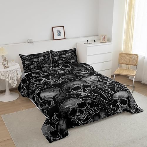 Miniatura 2 de Juego de ropa de cama de calavera de azúcar, juego de edredón de esqueleto gótico para niños, niñas y adolescentes, decoración de habitación