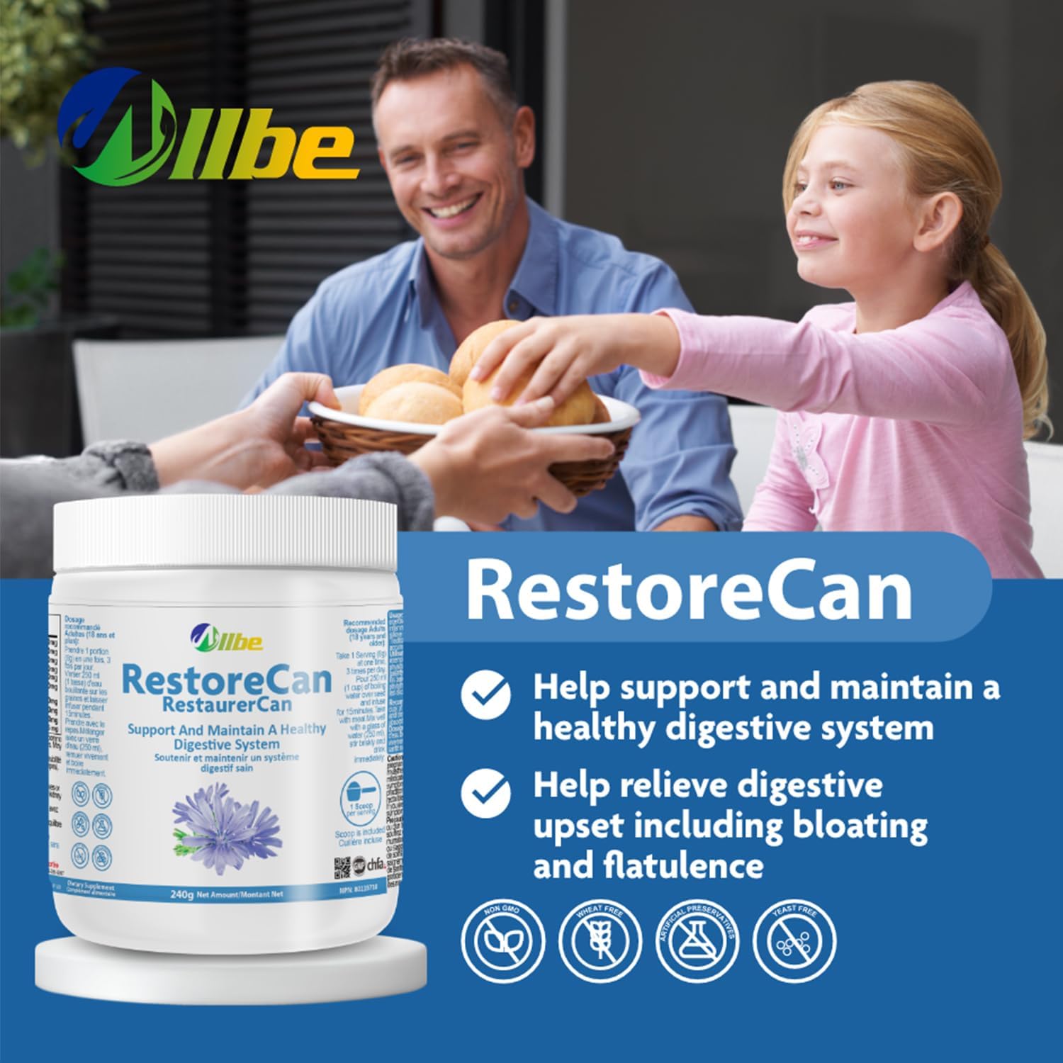 Allbe RestoreCan L-Glutamine - 240g, L Glutamine Powder Supplement for Digestive Gut Health, Muscle Repair, and Immune Support, Non-GMO and Gluten-Free Glutamine Powder