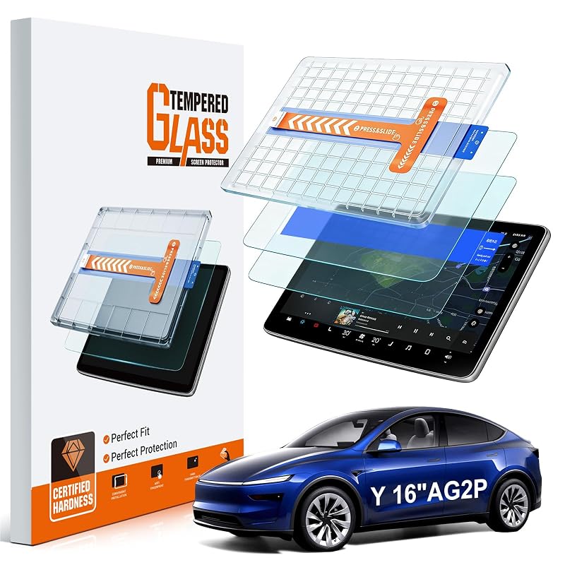 Película Protetora Fosca para Tela do Tesla Model Y Juniper 2026 de 16" LFOTPP, Vidro Temperado 9H, Kit com 2 peças