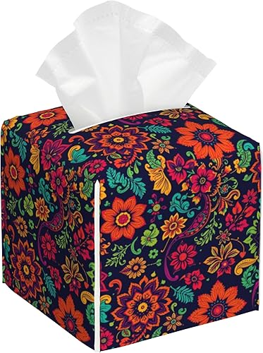 Miniatura 17 de Caja de pañuelos con diseño floral de amapola marrón con acuarela, diseño de flores abstractas de cuero, soporte decorativo para caja de papel de