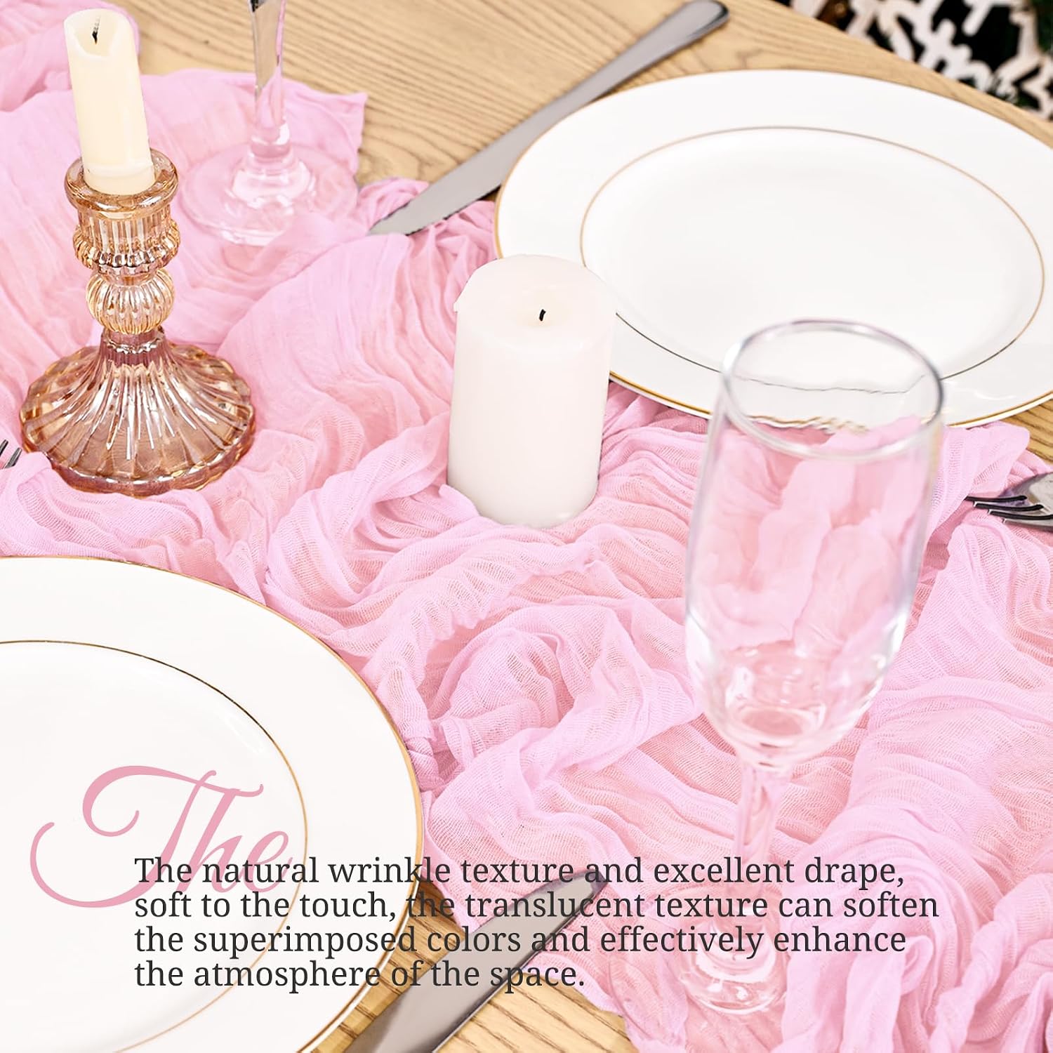 8 Pack Pink Table Runner 17 x 108inch Cheesecloth Table Runner Boho Gauze Table Runners Romantic Rustic Sheer Fabric Cheese Cloth Table Runners for Wedding Party Bridal Shower Spring Table Decor