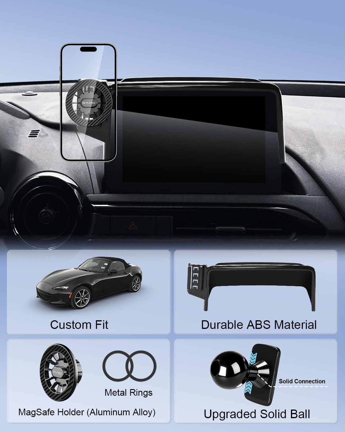 Car Phone Holder for Mazda 3 2014-2016/CX-3 2016-2021/MX-5 MX5 Miata 2016-2023 Accessories 7-Inch Screen Fixed Clip, Automobile Cradles Magnetic Phone Mount Compatible with MagSafe, Magnets Phone Base