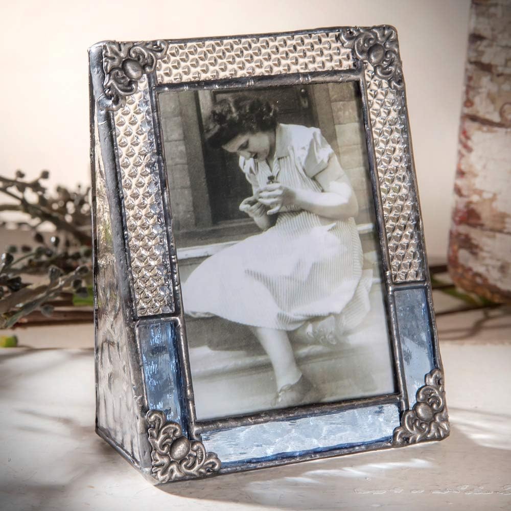 Blue Picture Frame Vintage Stained Glass 2 1/2 x 3 1/2 School Photo J Devlin Pic 381-2535