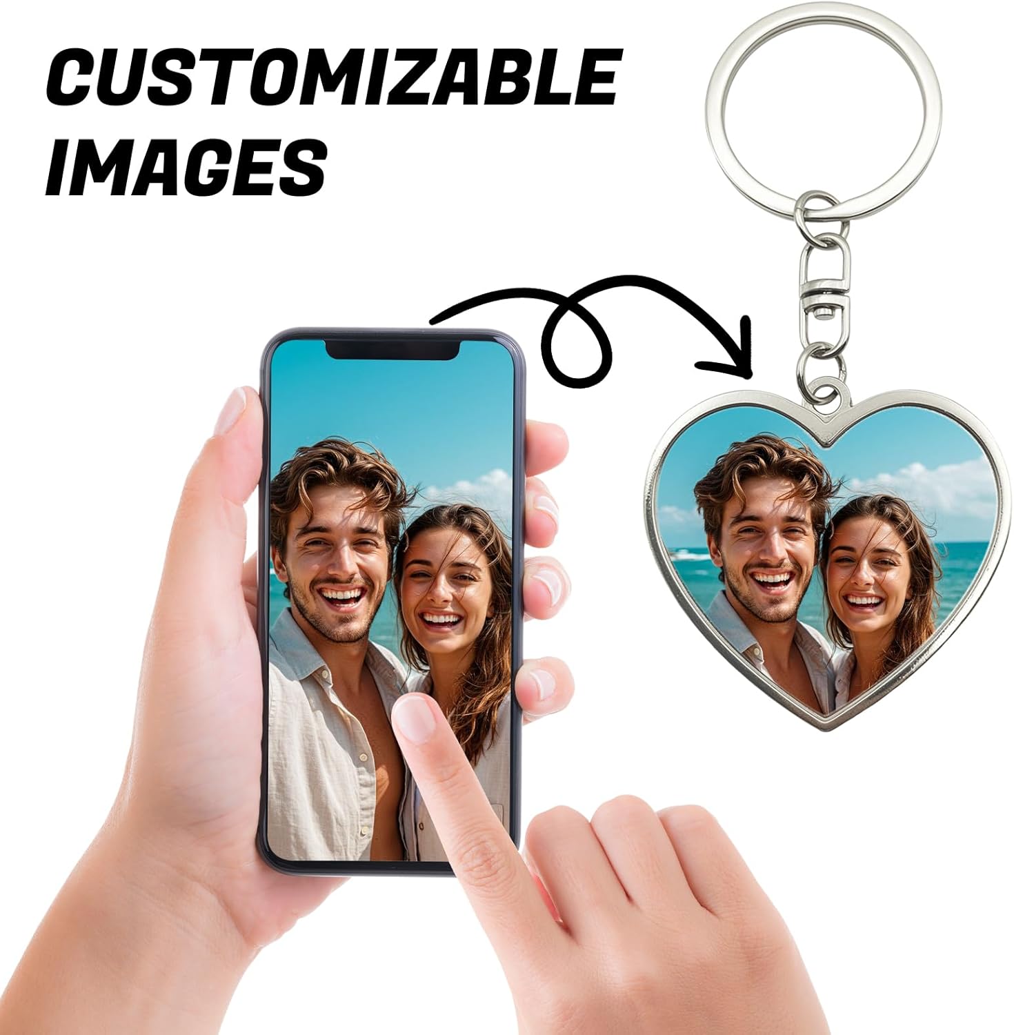 Custom Heart Keychain with Picture - Personalized Engraving Photo Text Key Chain Customized Double-sided Gift Lovers - Image 3