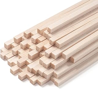 Square Wooden Dowel Rods, Balsa Wood Sticks, Balsa Wood Strips for Crafts, 50 PCS 1/4" x 12" Unfinished Wood Sticks for Crafting, Miniature Architectural Model Building Supplies, DIY Projects