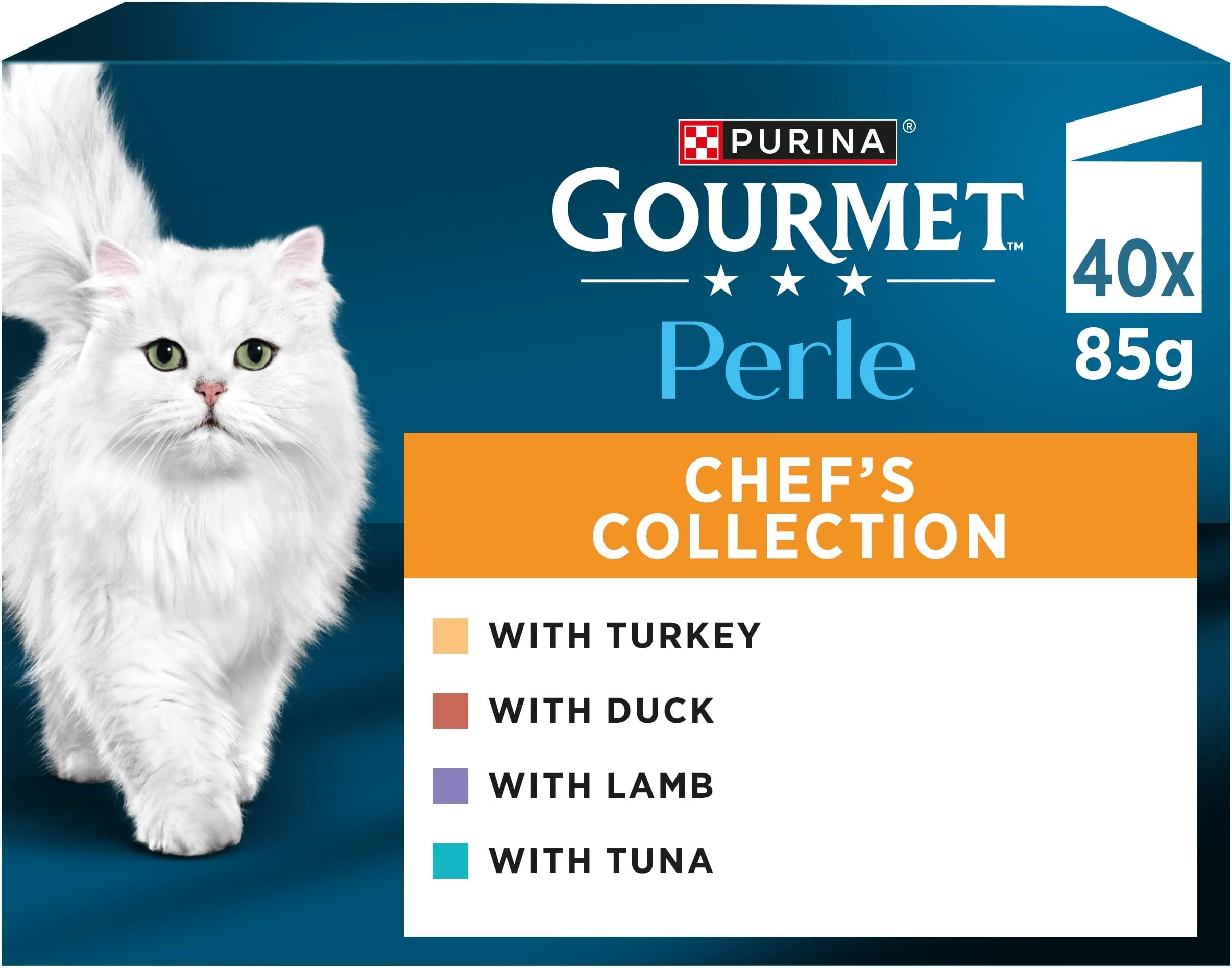 Perle Chef's Collection Adult Wet Cat Food Mini Fillets in Gravy Variety Turkey, Tuna, Duck, Lamb 40 x 85g Pouches