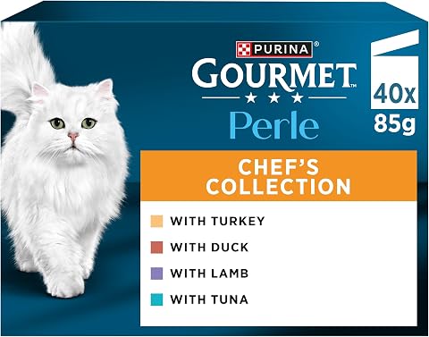 GOURMET Perle Chef's Collection Adult Wet Cat Food Mini Fillets in Gravy Variety Turkey, Tuna, Duck, Lamb 40 x 85g Pouches