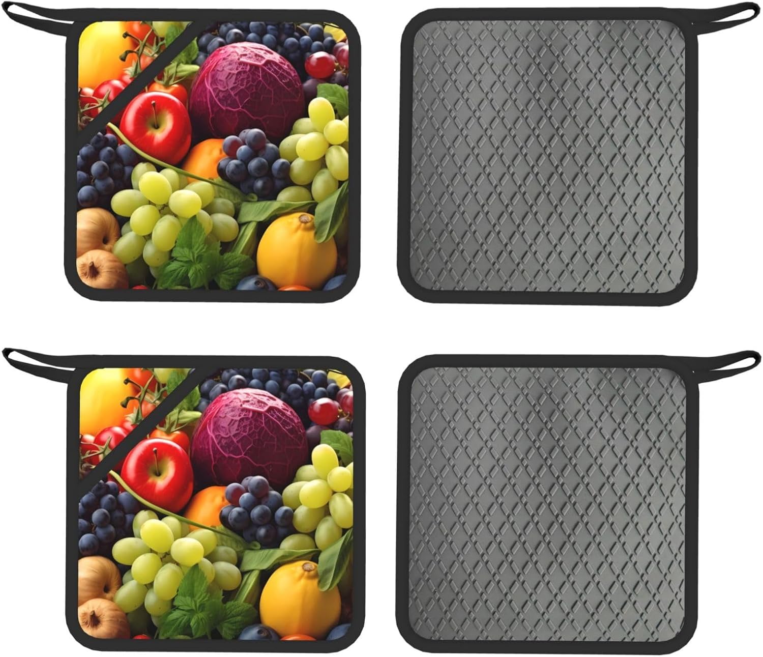 Fresh Fruits and Vegetables Oven Mitts and Pot Holders Set of 4 Heat Resistant Kitchen Gloves with Silicone Palm Hot Pads for Baking Cooking Grilling BBQ