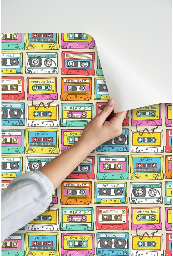 Peel & Stick Wallpaper 3ft x 2ft - Smaller Music Mix Tape Retro Vintage 1990S Cassette Custom Removable Wallpaper by Spoonflower
