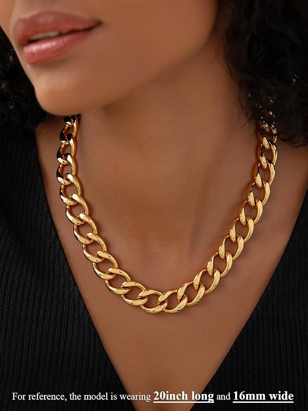 U7 Chunky Gold Necklace, 16mm Cuban Link Chain for Women, Stainless Steel Chunky Gold Statement Necklaces, 18inch Trendy Punk Hip Hop Cuban Chain by U7 - Used condition - Image 6