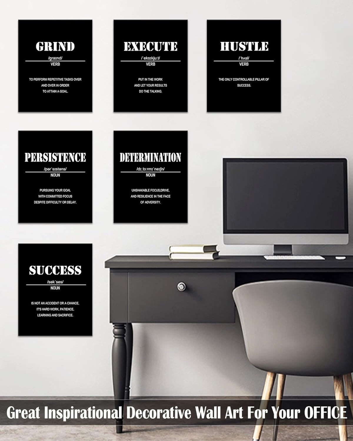 𝗗𝗿𝘀𝗼𝘂𝗺 Inspirational Office Wall Art Motivational Wall Decor 𝗙𝗿𝗮𝗺𝗲𝗱 12” x16” Quotes Wall Art for Living Room - Encouraging Canvas Posters for Bedroom - Sayings for Wall Decor - Set of 6 PCS Framed