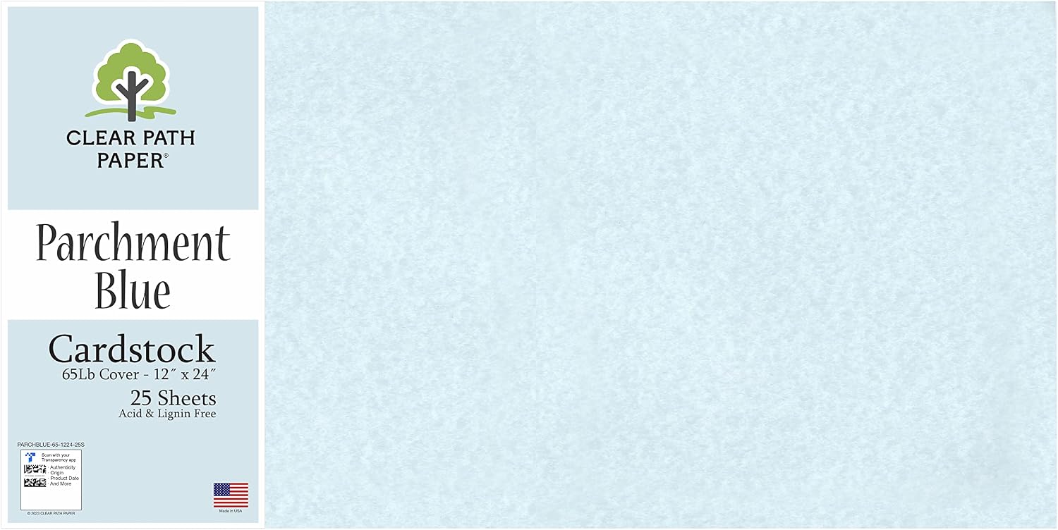 Clear Path Paper - Parchment Blue Cardstock - 12 x 24 inch - 65Lb Cover - 25 Sheets