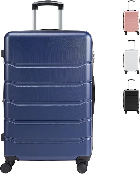 Sweetcrispy Carry on Luggage, Hard Shell ABS, Double Spinner Wheels Lightweight Suitcase TSA Lock, Sea Blue, 28 Inch
