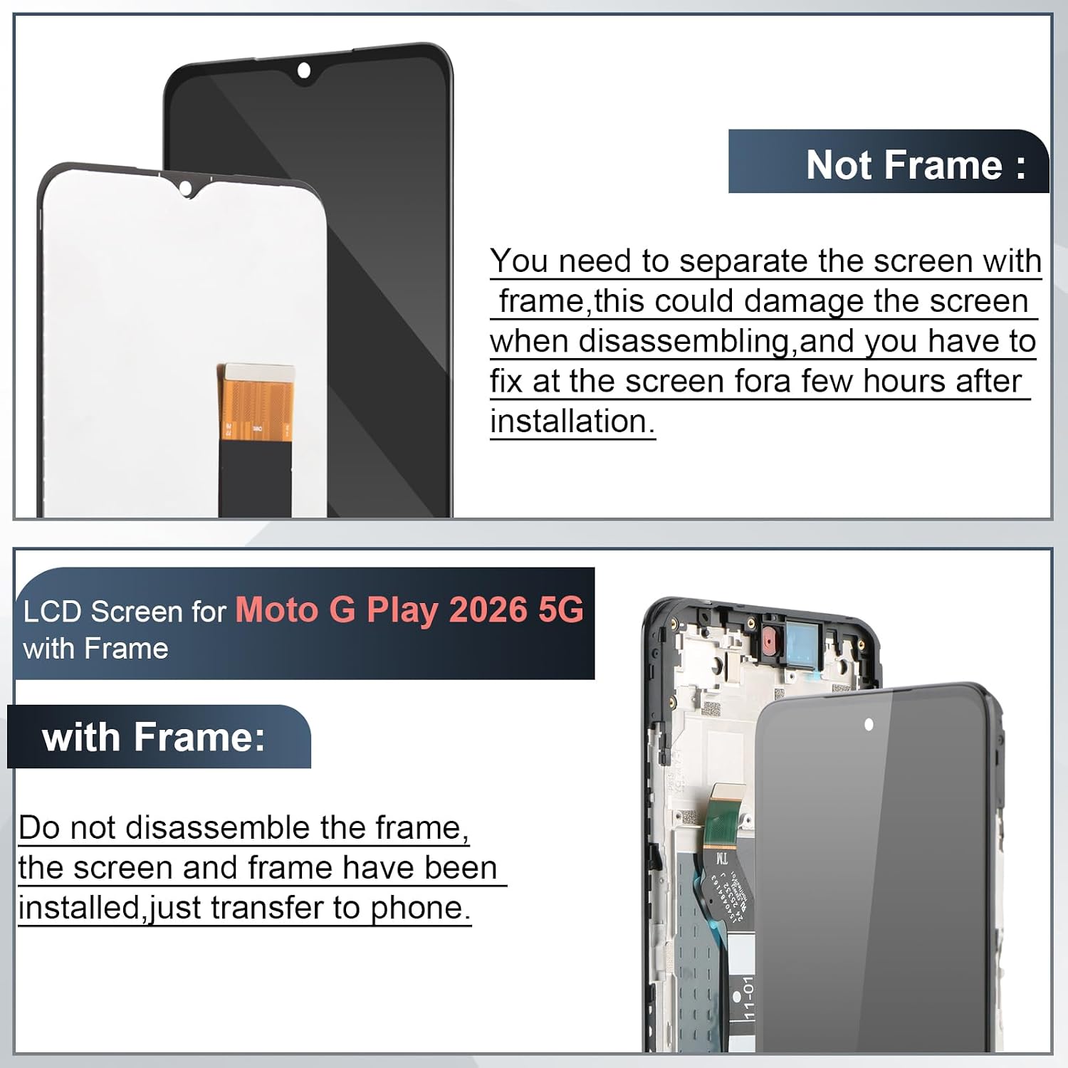 Screen Replacement for Motorola Moto G Play 2026 5G LCD Display for Moto G Play 2026 5G 6.7" XT2615-1 XT2615-2 XT2615 Touch Screen Assembly LCD Screen Digitizer Accessories Black (with Frame)
