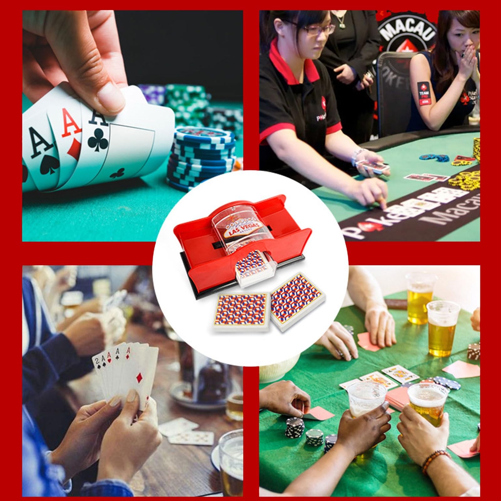 Mélangeur de Cartes Manuel à Manivelle 2 Jeux pour UNO, Texas Hold'em, Blackjack, Tarot, Poker, Fête Familiale - Outil de Jeu de Cartes (Color : Red)