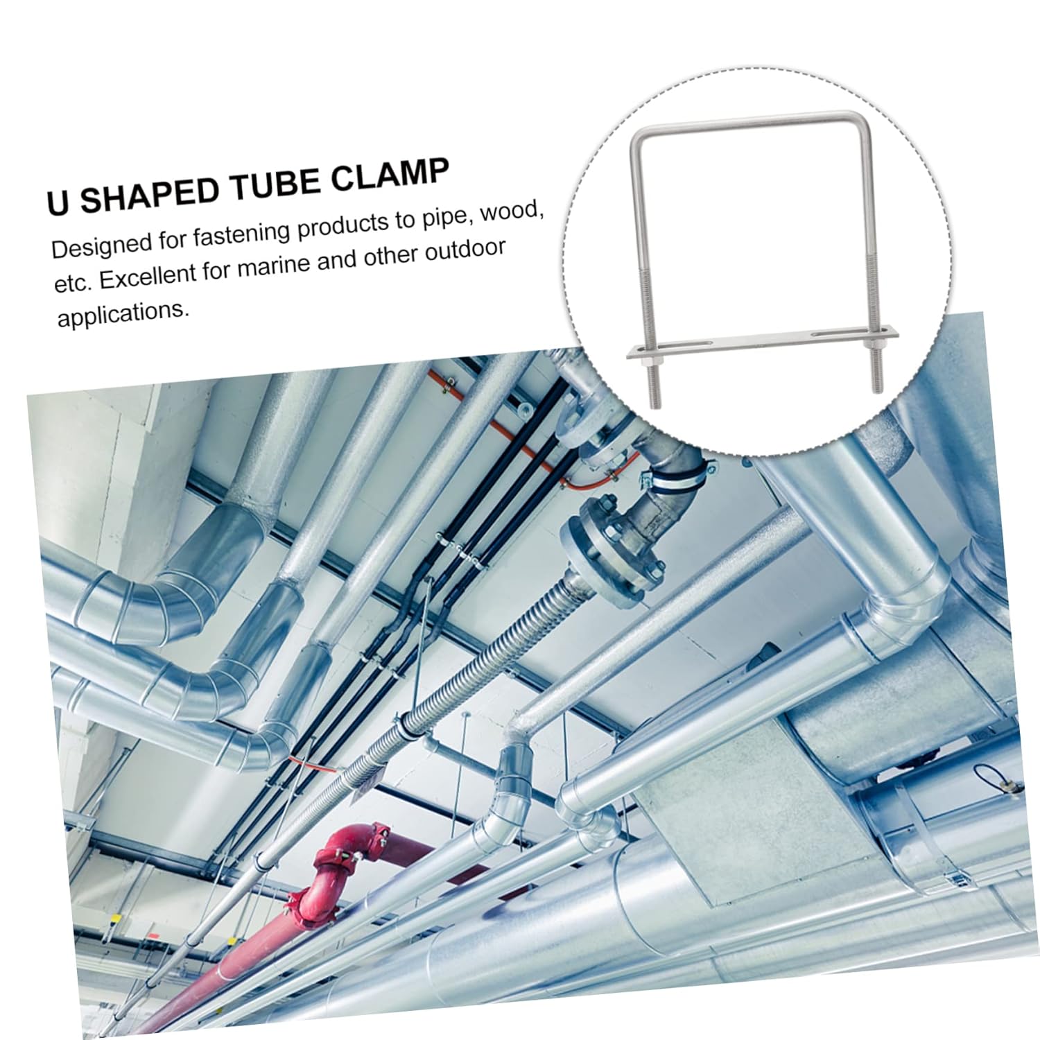 Zerodeko 4pcs Stainless Steel U Bolt Kit Right Angle U Tube Clamps Nuts and Washers for Boat Trailers Heavy-Duty 150x200mm U-Bolts for Automotive and Industrial Use Random Style