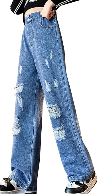 FEOYA Vintage broek voor meisjes, wijde jeans, baggy jeans, wijde