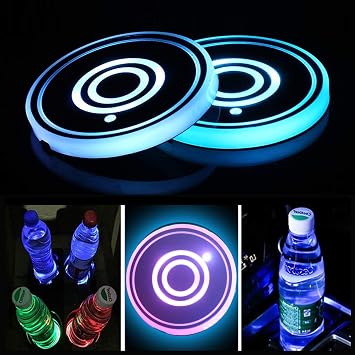 Unifizz LED Cup Holder Light 2pcs USB Charging Cup Mat LED Car Coasters with 7 Colors Luminescent Cup Pad for Drink Coaster Accessories Interior Decoration