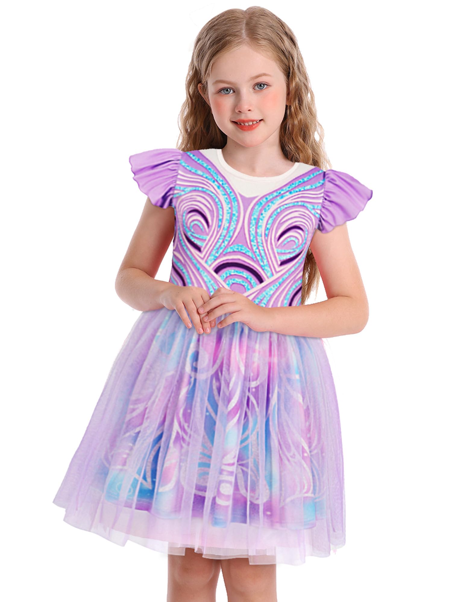 Marendyee Good Witch Costume Kids Princess World Book Day Costumes for Girls Flutter Sleeve Witches Dress up Toddler Girl Fairy Christmas Fancy Party Outfit Mesh Dresses 2-3 Years