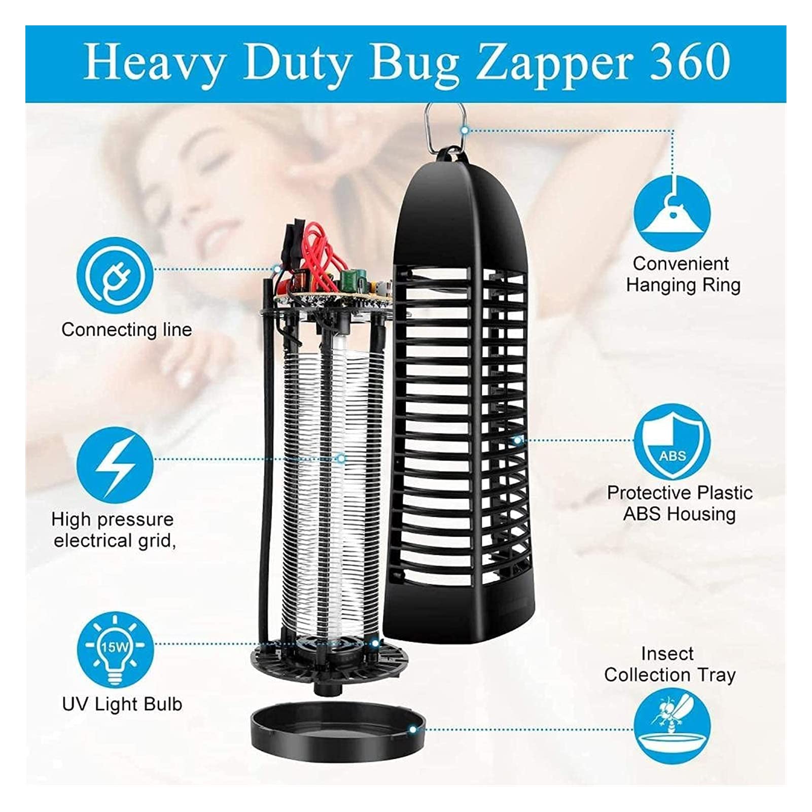 Asesino de Mosquitos eléctrico portátil para el hogar, Potente lámpara para Matar Insectos, Trampa de luz para Insectos voladores para Repelente de Insectos para Interiores y Exteriores