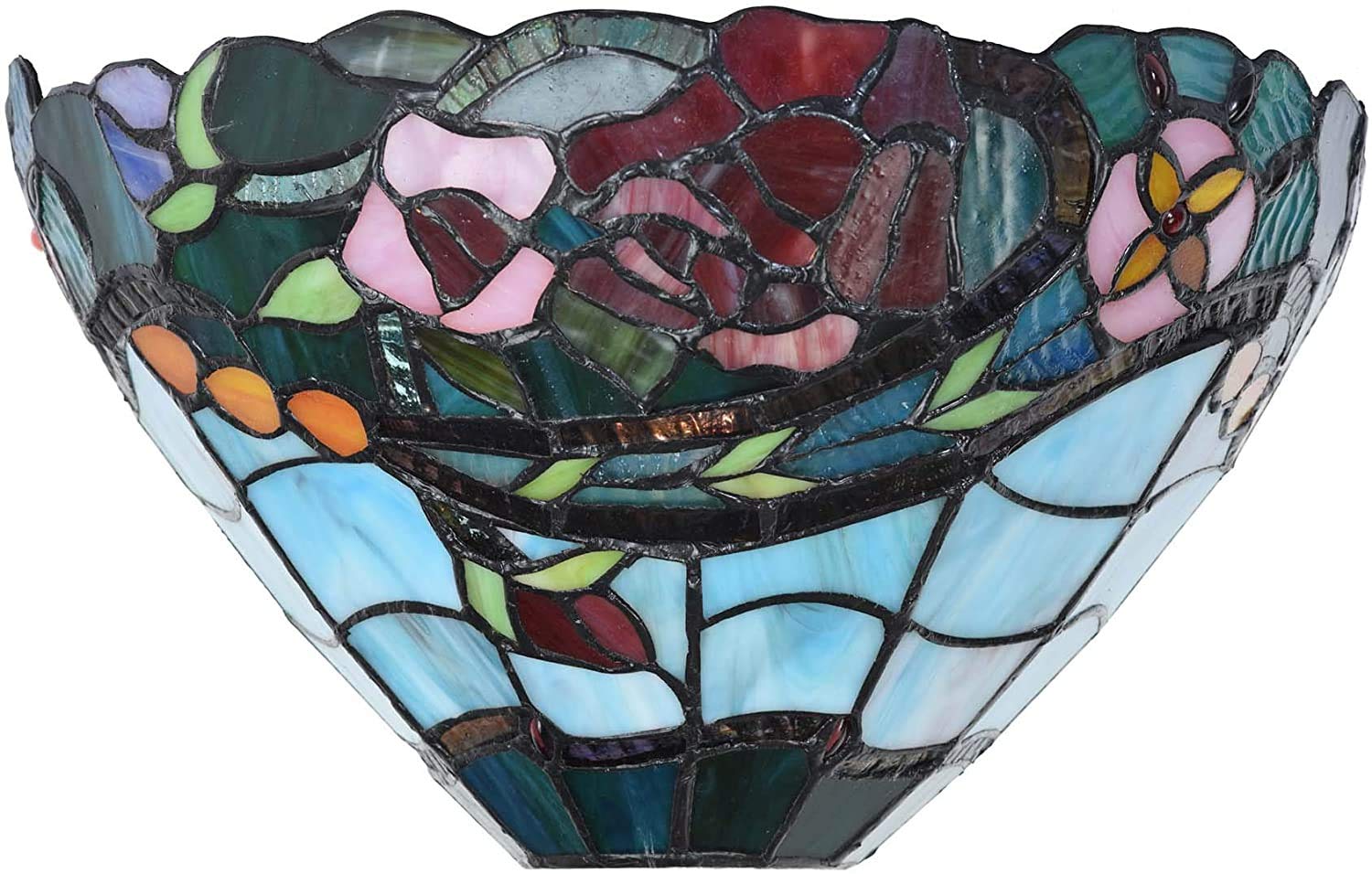 Bieye L30735 Lámpara de apliques de pared con vitral estilo Tiffany con flor de rosa, 12 pulgadas de ancho