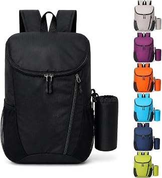 NWDEY Lightweight Foldable Backpack, Waterproof Small Rucksack with Flip Top Main Compartment, 160g Packable Casual Daypack for Men Women Kids, Perfect for Hiking Camping Travel Cycling (Black)