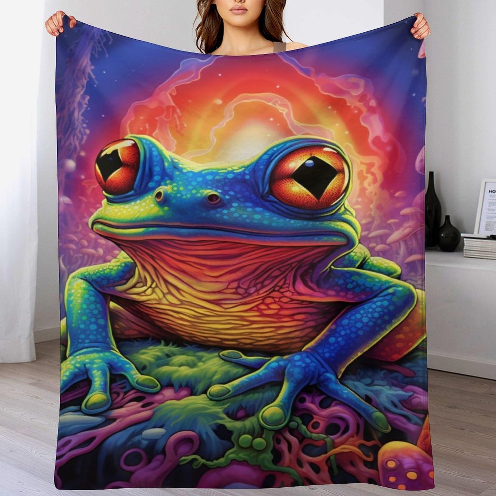 Couverture polaire grenouille : plaid en flanelle pour vos soirées canapé et moments de détente