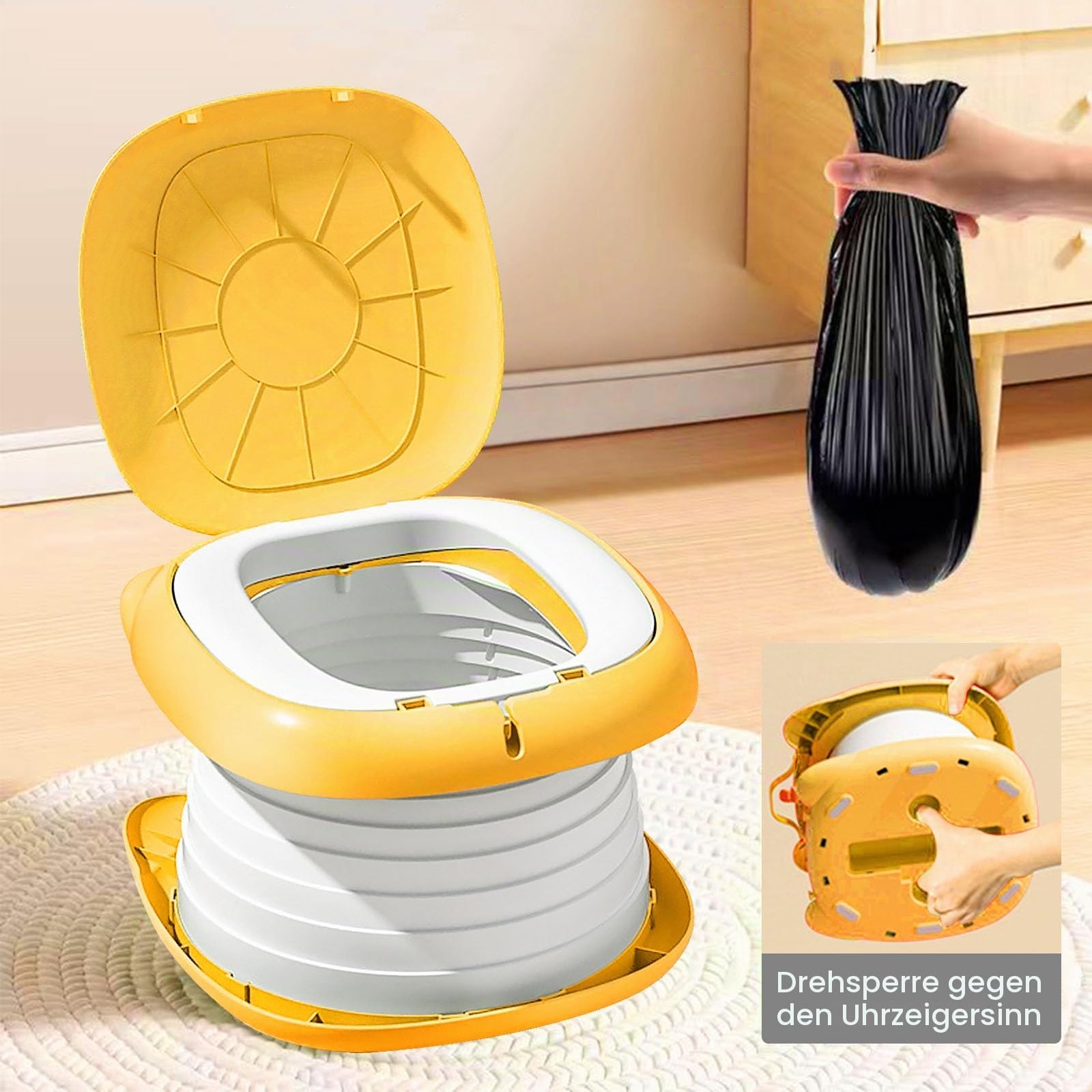 Töpfchen Falttoilette Kinder, Klapptoilette Für Kinder, Zusammenklappbarer Toilettensitz Mit Müllsäcke, Faltbarer Toilettensitz, Tragbares Reise-Klapptöpfchen Für Drinnen Und Draußen 0-8Jahre (Orange)