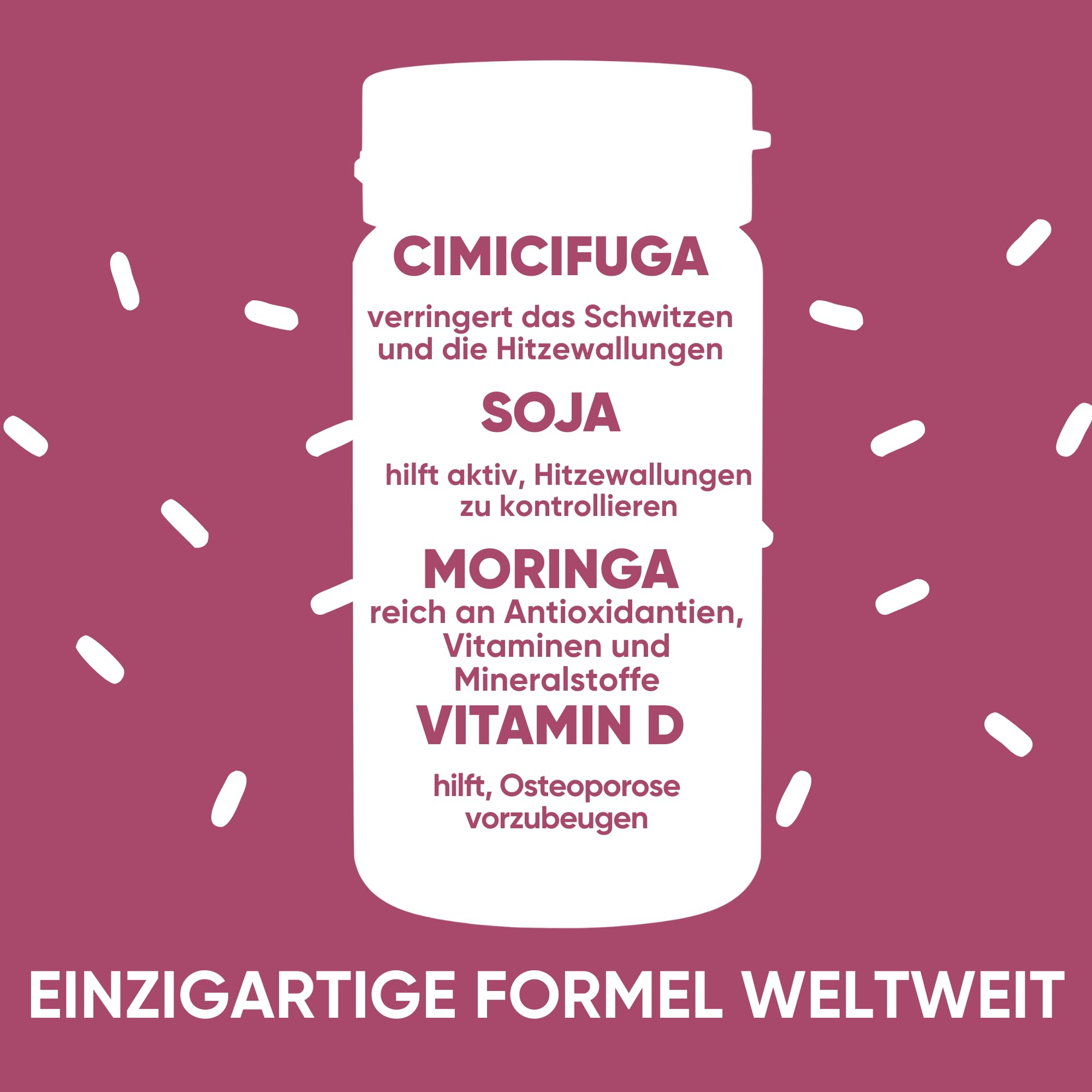 Formel für fortgeschrittene Menopause | Nahrungsergänzungsmittel Cimicifuga Menopause mit natürlichen Östrogenen gegen Hitzewallungen | Bio-Moringa zur Gewichtskontrolle | 60 Kapseln