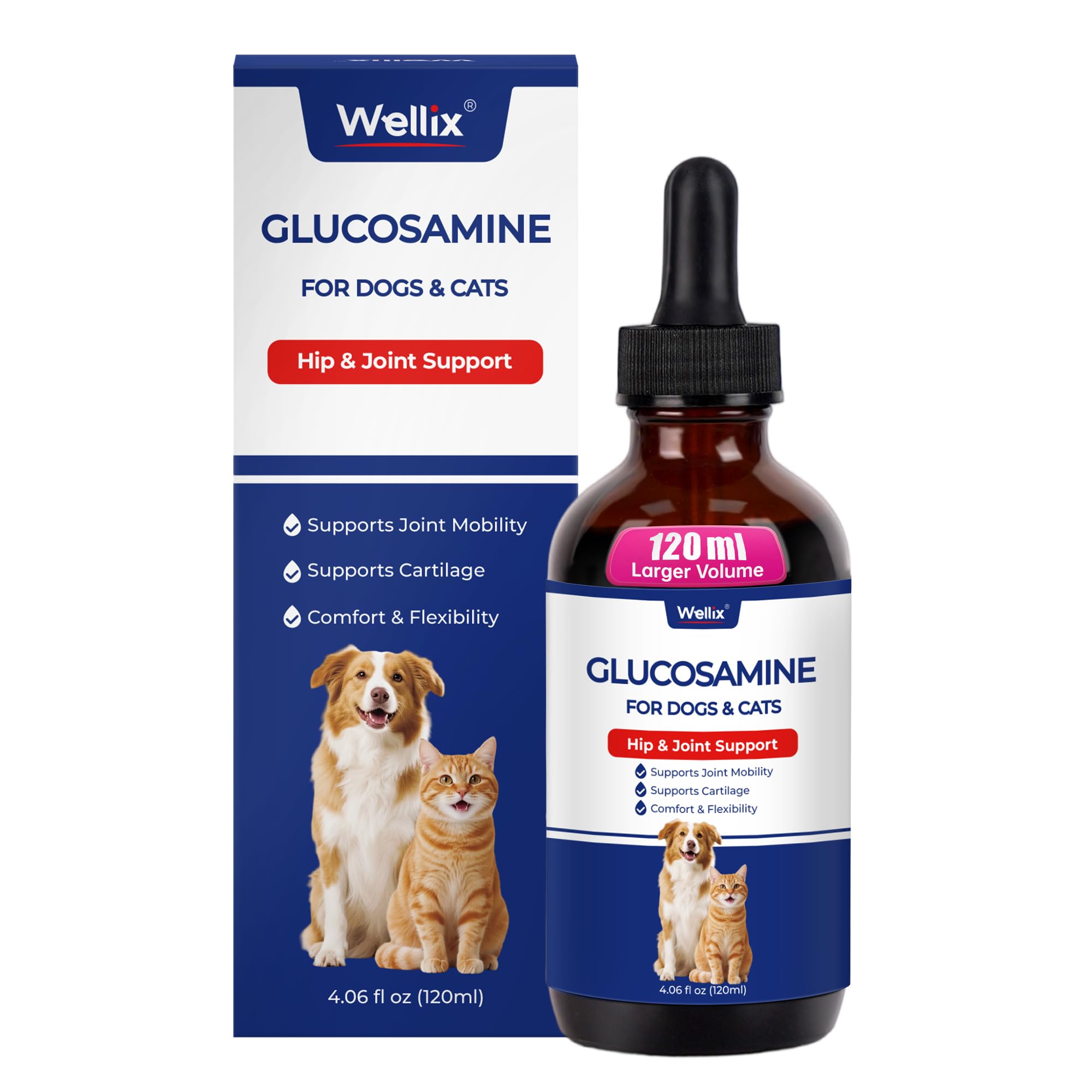 Wellix 4 oz (120 ml) Joint Supplement for Dogs & Cats, Hip & Joint Supplements with Glucosamine Chondroitin MSM, Turmeric Drops, Dogs & Cats Universal Formula, Mobility & Flexibility & Hip Support