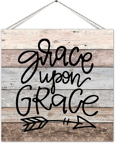 Letrero de madera nostálgica para colgar en la pared con texto en inglés Grace on Grace de madera antigua, para colgar en la pared, para interiores,