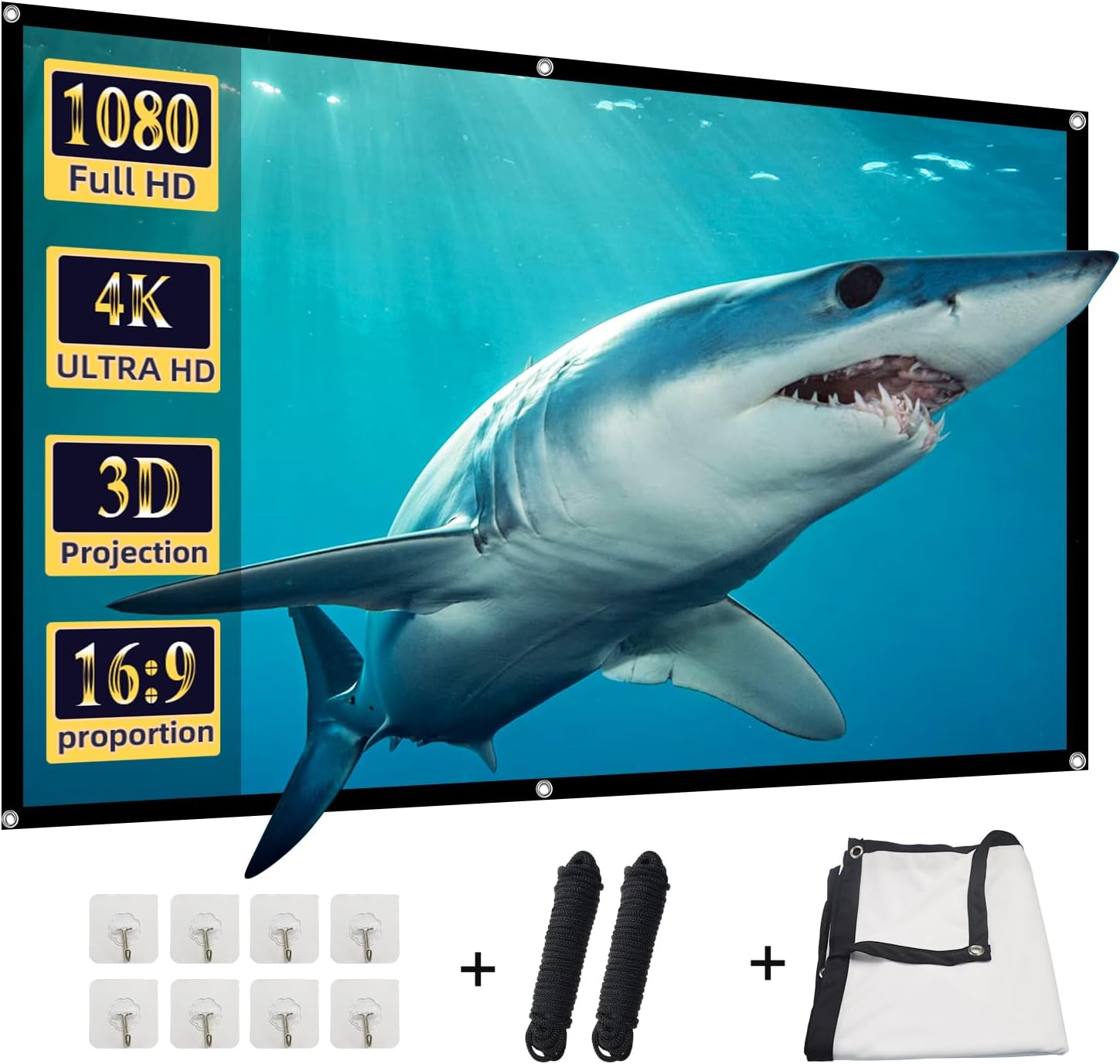 Projector Screen, DUYIKJ 84 inch Foldable Portable Rear Front Projector Screen Indoor Outdoor 4K 16:9 HD Double Sided Projection Movies Screen for Camping Party,Backyard Home Theater