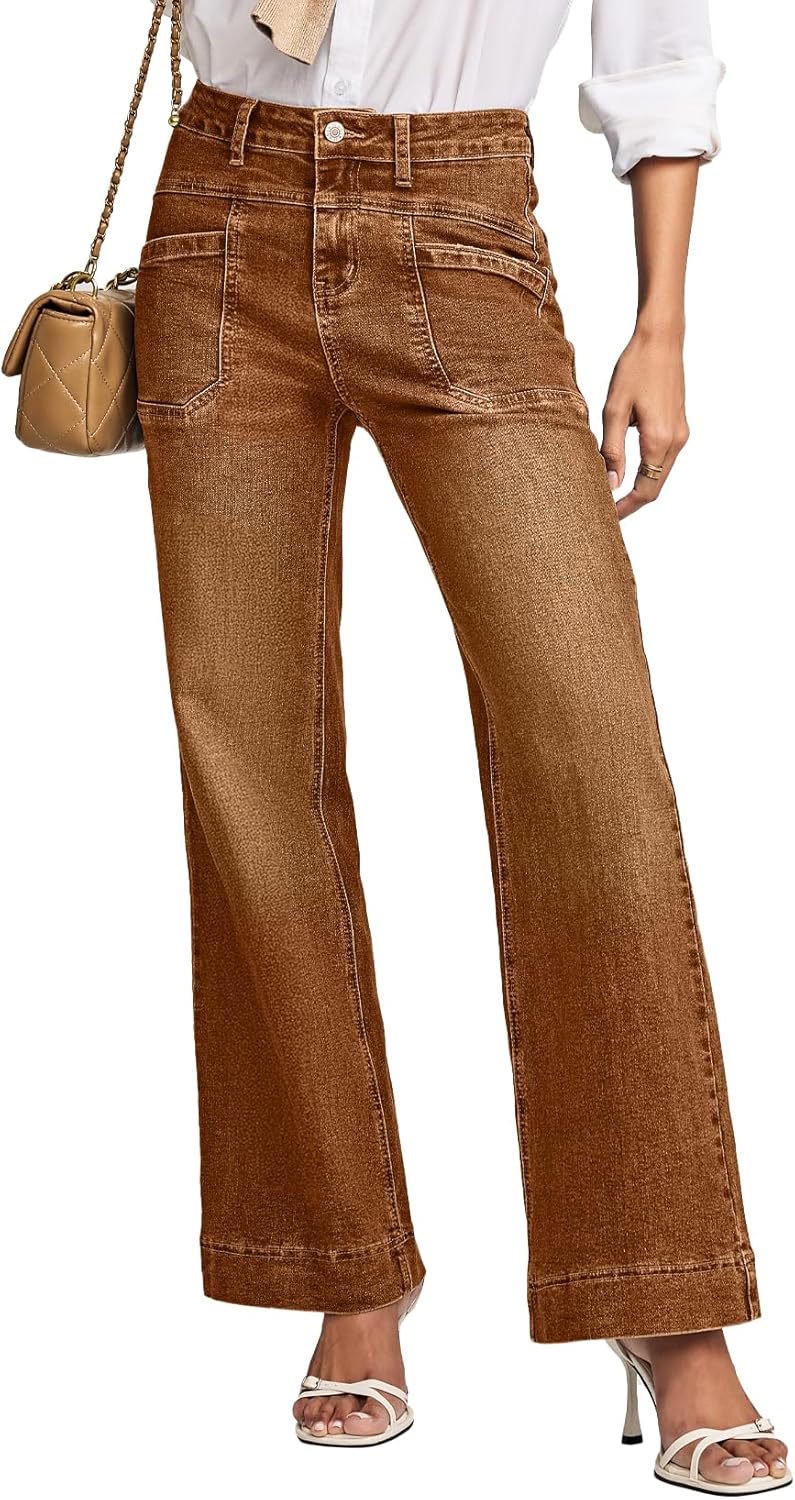 EVALESS Womens Jeans Wide Leg High Waisted Straight Bootcut Jeans Trendy Fall 2026 Zimbaplatinum Stretchy Denim Pants