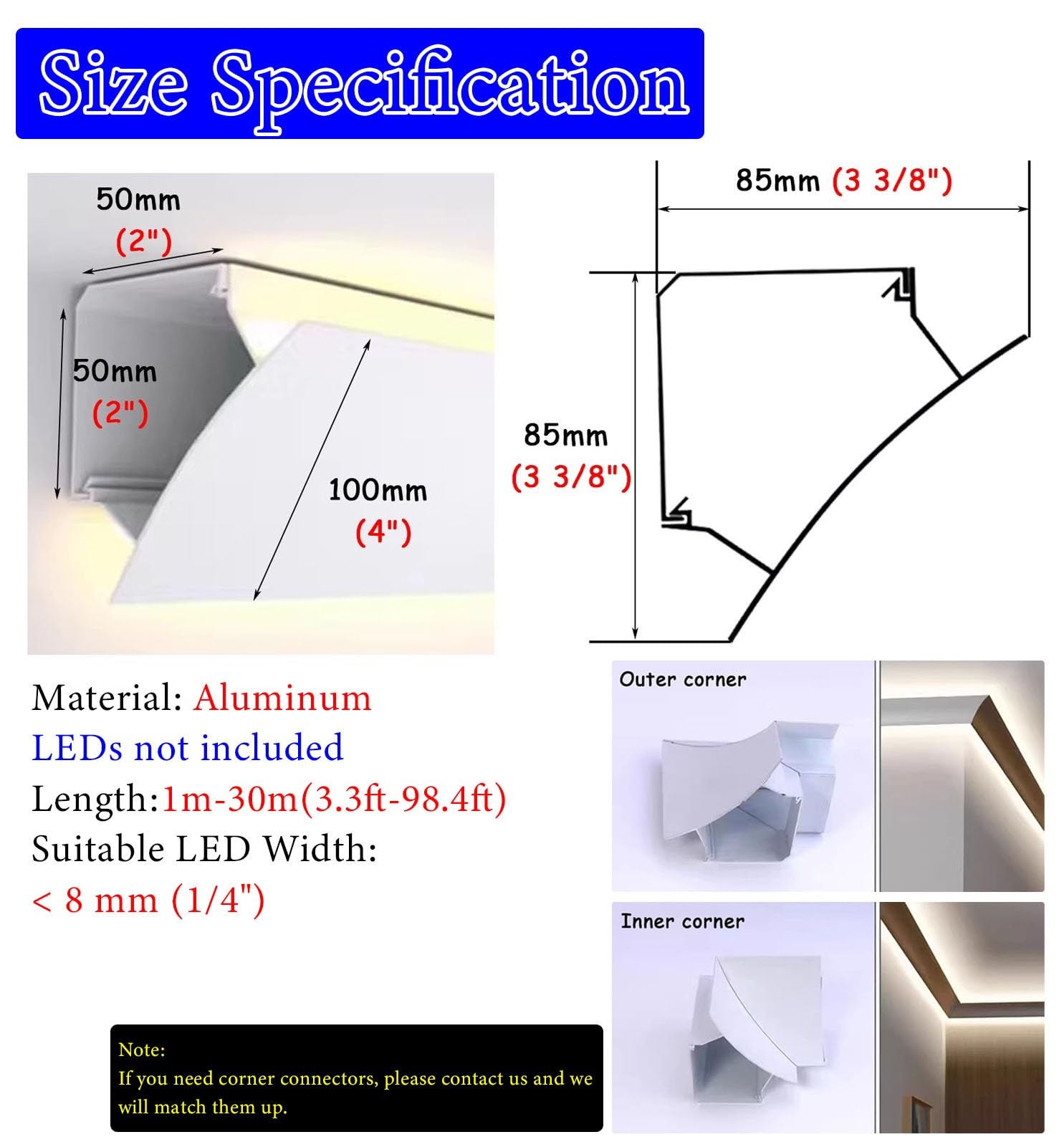 Led Profile Listwa Przysufitowa, Oświetlenie Pośrednie LED, Gzyms Sufitowy, Dekoracja Domu, Lampa Ozdobna LED z Kanałem Rozpraszającym, Dwustronna Listwa Ścienna(5 m(16.4ft))
