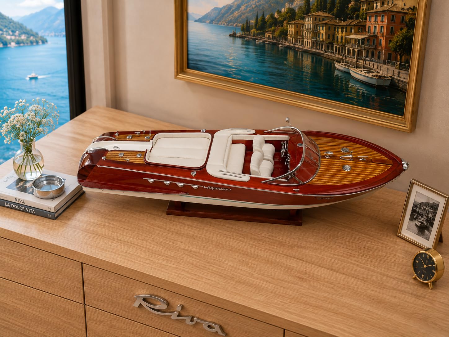 Modellino in legno del motoscafo Riva Aquarama, 55 cm, completamente assemblato