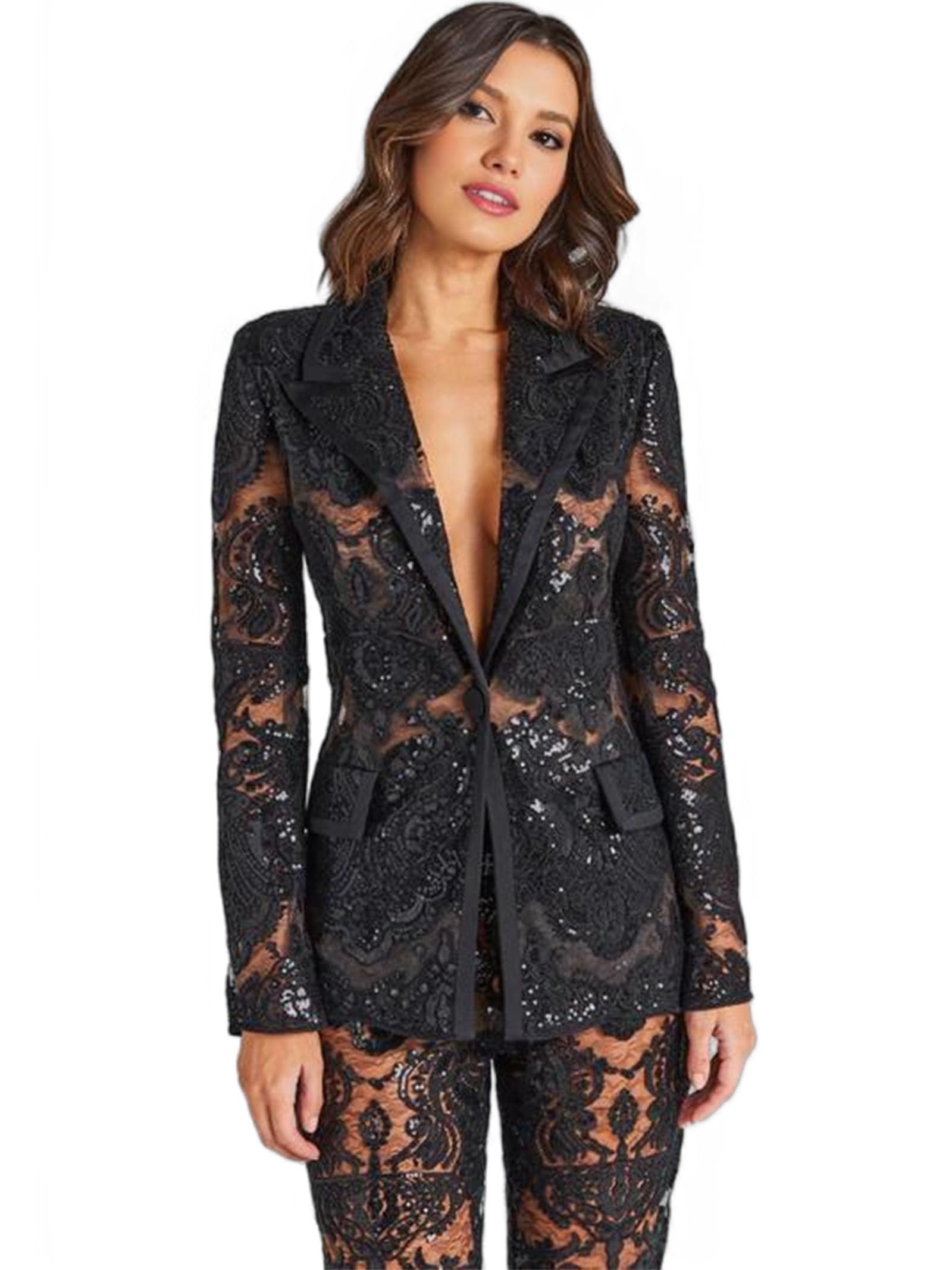 Womens Floral Lace Mesh 2 Piece Sets Suits Women Elegant Hollow Bridal Suiting for Wedding Party