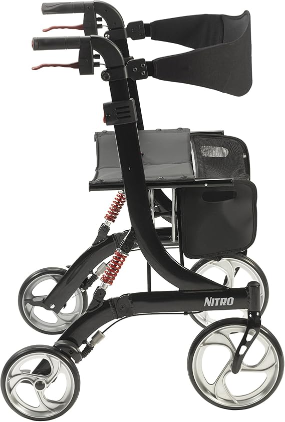 Drive Medical 10266HD-BK Nitro Heavy Duty Foldable Rollator Walker with Seat, Black