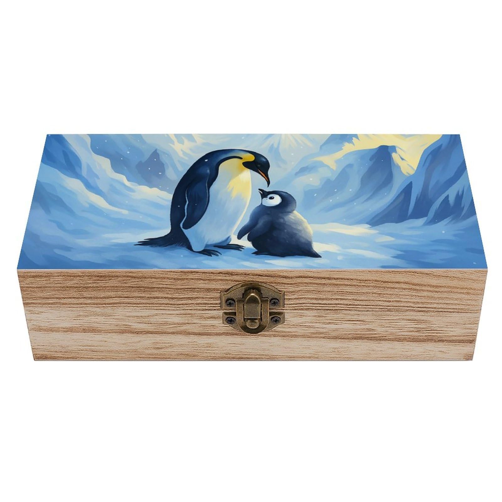 Oudrspo Adorable Penguin And Cub Retro Wooden Storage Box Keepsake Jewelry Decorative Art Storages Box Gift Boxs