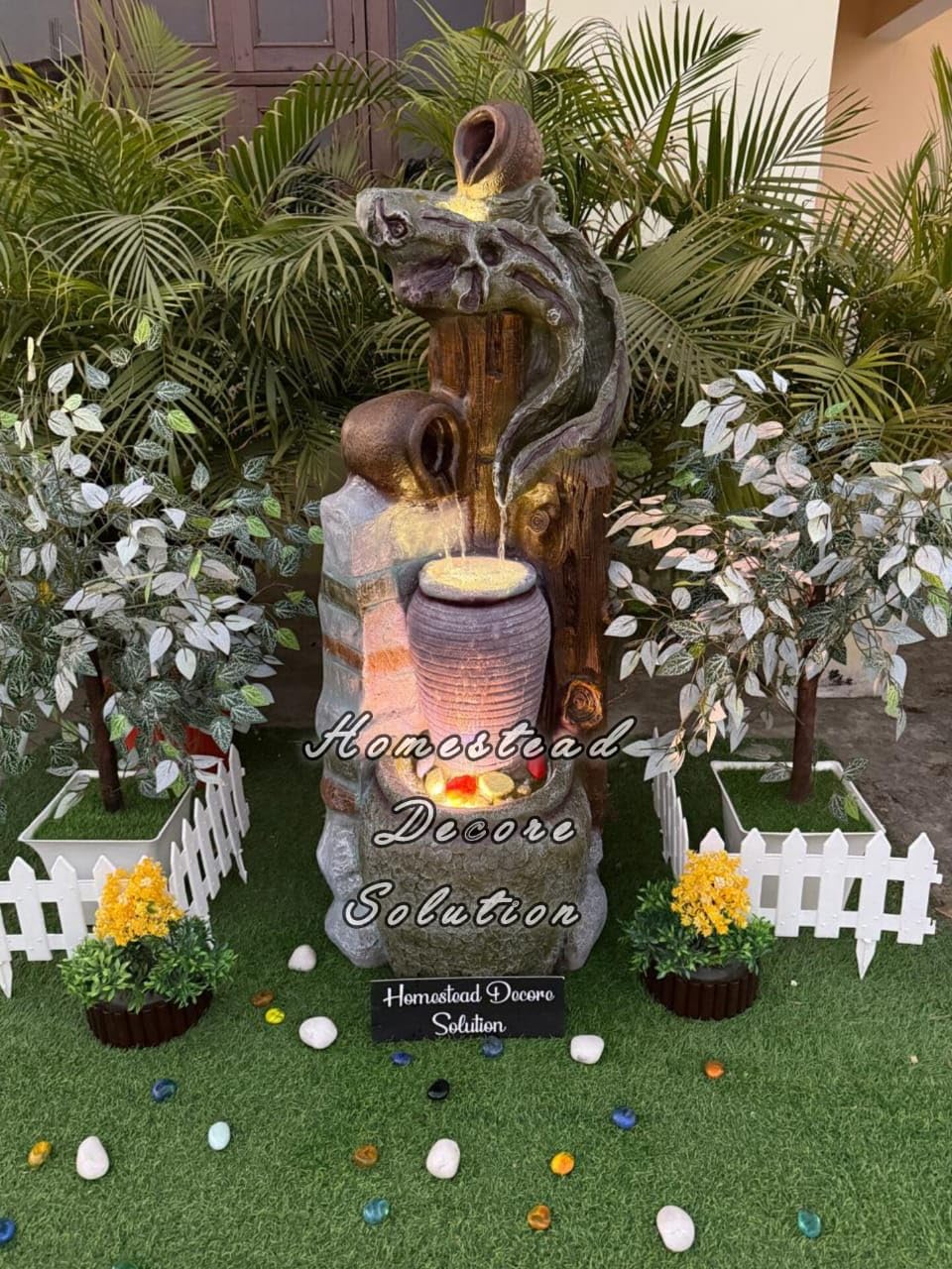 Homestead Decore Solution Modern Matki Water Fountain with LED Lights Big Size 4.7 Feet, Decorative Home Decor Living Room Office Garden Decor Indoor Otdoor, Stone-Look Finish, Fiber, Multicolour-picture-18