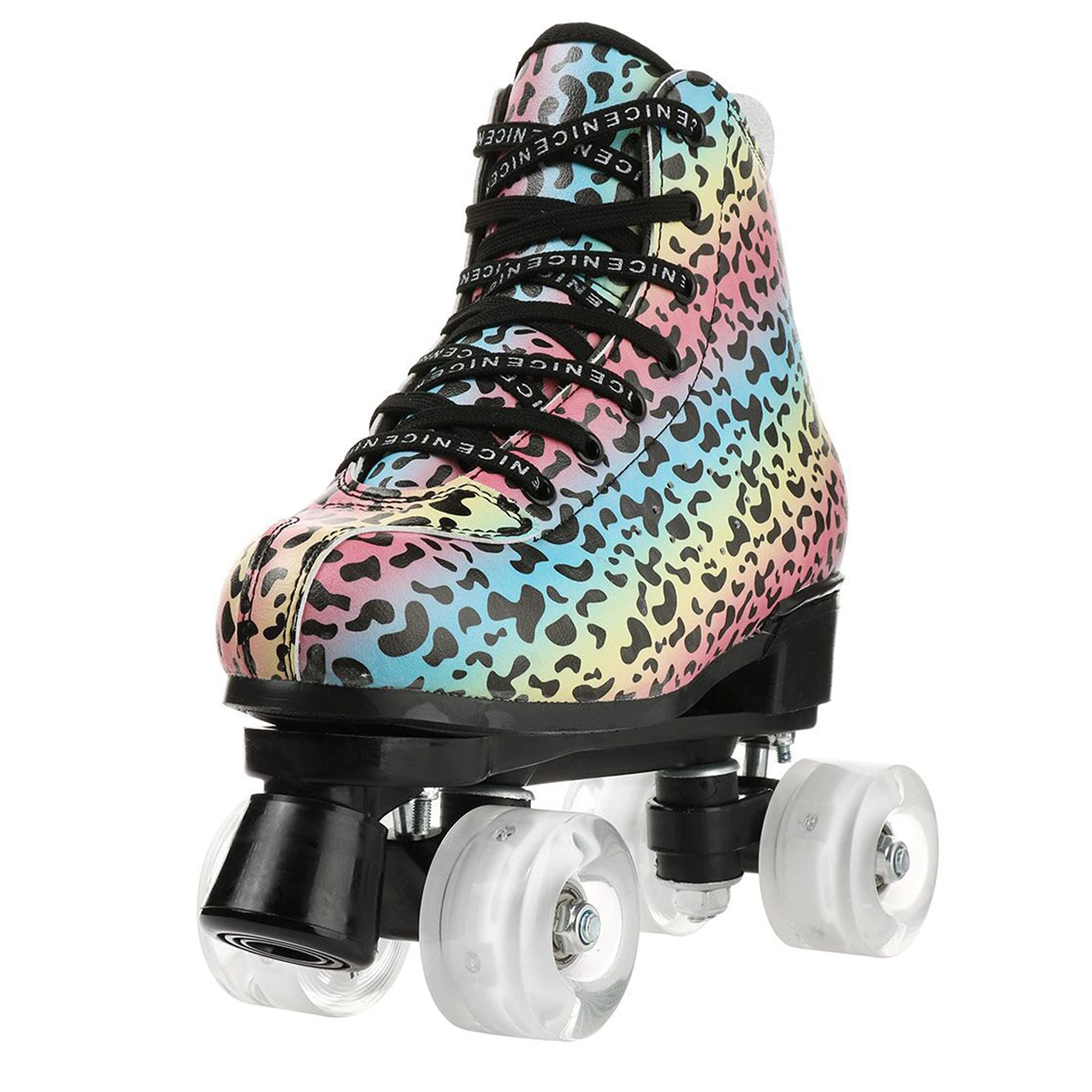 Patins à roulettes à la Mode pour Adultes, Tige en Cuir PU Léopard de Couleur, Bottes à roulettes Classiques à Double Rangée pour Débutants en Plein Air, Femmes, Hommes et Garçons, Filles