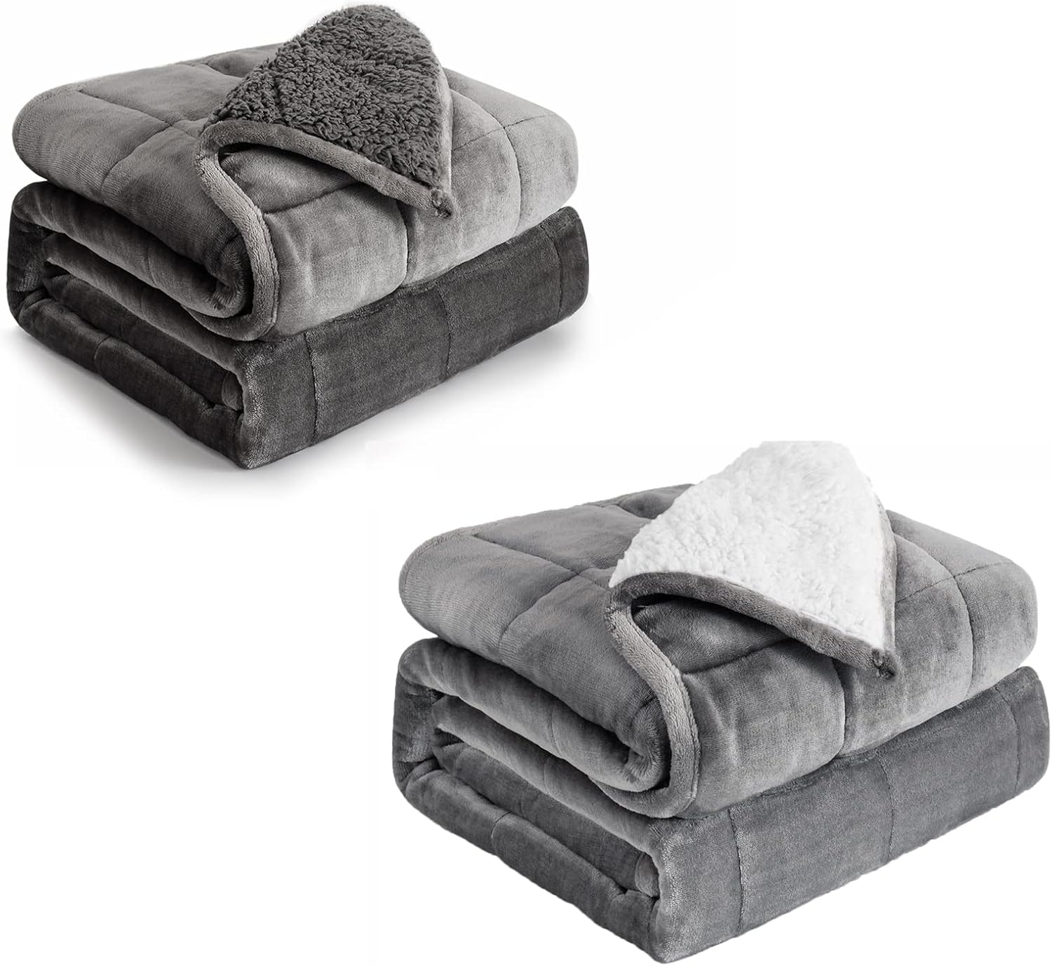Cottonblue Sherpa Fleece Weighted Blanket 15 Pounds, Queen Size Heavy Blanket Soft Cozy Fuzzy Weighted Blanket 60 x 80 inches Grey Bundle with Weighted Blanket Queen Size 15lbs Grey