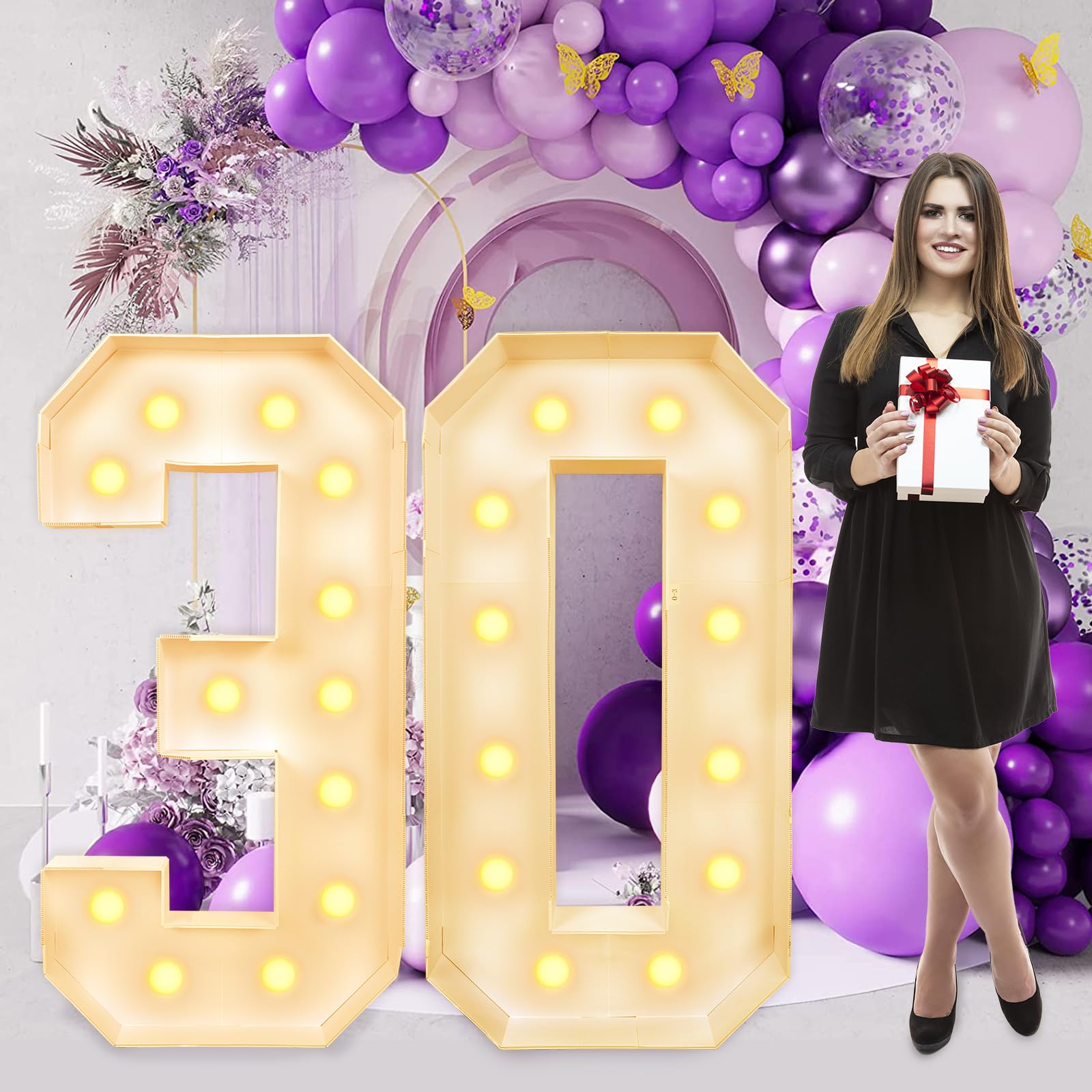 Mimiear 4Ft-Number-30 Updated Marquee Light Up Numbers - Giant Large Numbers Frame Mosaic For 30Th Birthday Decorations, Diy Anniversary Décor (4Ft-30)