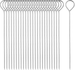 Xzeemo 50PCS Barbecue Kebab Skewers, 15CM Stainless Steel Kebab Skewers, Reusable Flat Grilling Skewer Sticks, Small Metal Skewers for Oven Grill Camping Meat Vegetables, Party Essentials