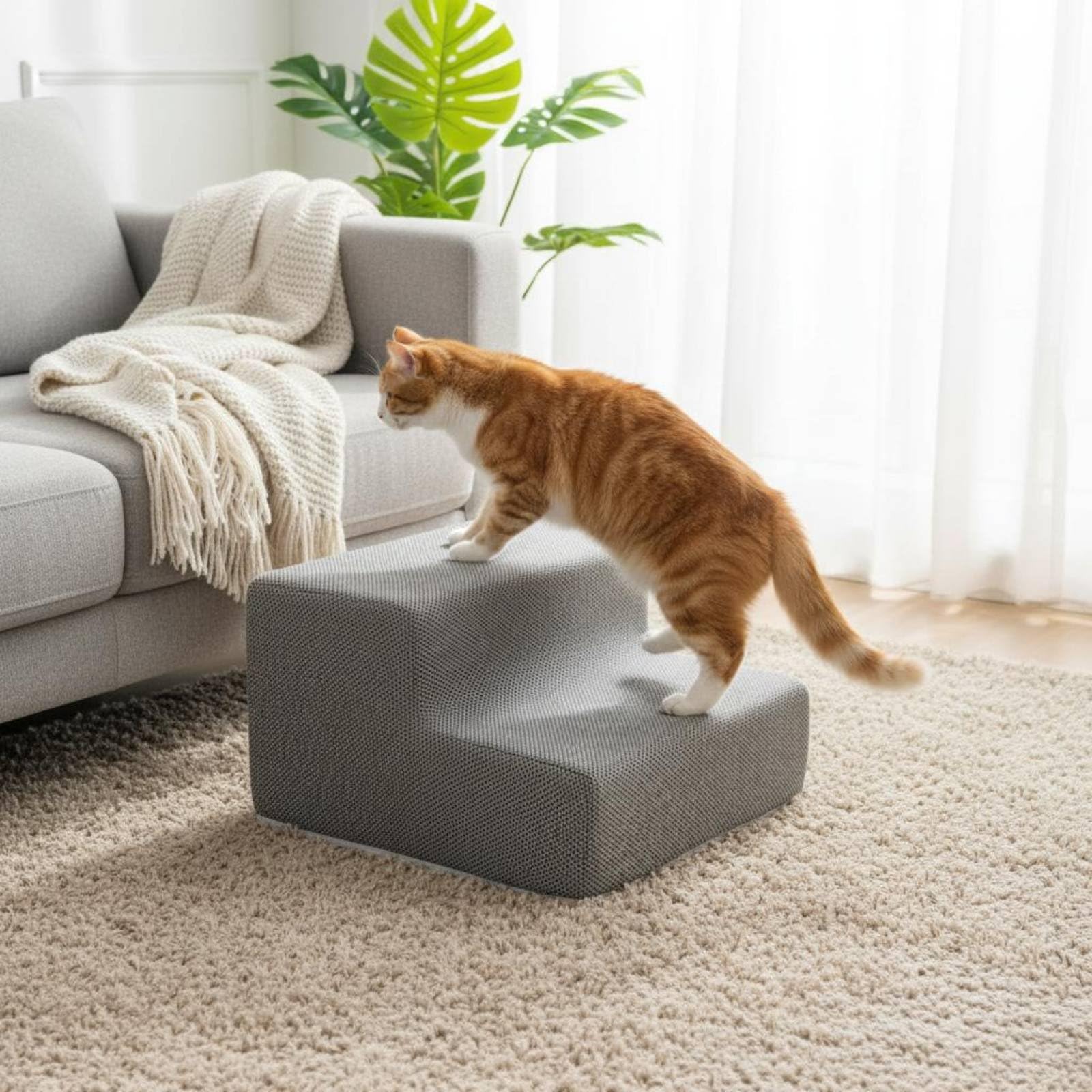 Rampa Industrial Escalera para Mascotas Portátil de Espuma con Superficie Antideslizante y Funda Lavable Adecuada para Facilitar Acceso de Perros a Muebles en Dormitorio, Rosa, 2-Pasos
