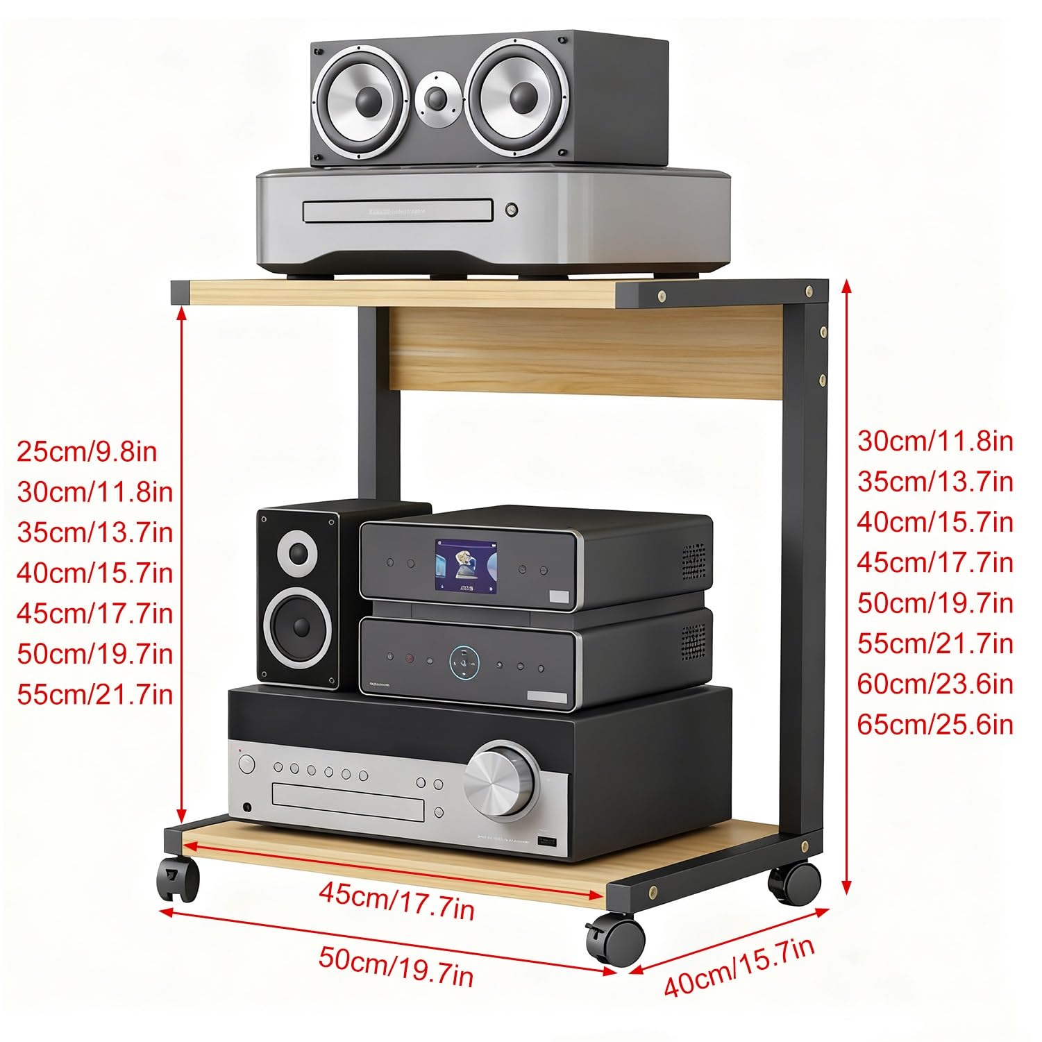 Stojak na sprzęt audio-wideo, Szafka na sprzęt audiowizualny wielokolorowa wys. 35-65 cm(Black,H50cm/19.7in)