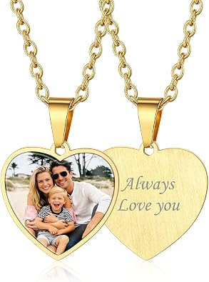 Custom4U Picture Necklace Personalized Custom Dog Tag/Disc/Heart Pendant Picture Jewelry Engraved Memory Chain with Photo Name Customized Photo Gifts for Men Women Gift Box
