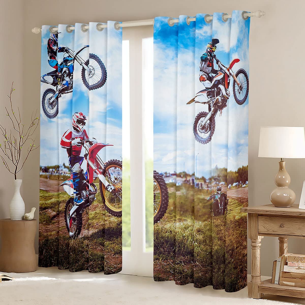 Cortina de Bicicleta de montaña para niños, Motocross, Cortinas de Ventana para niños, niñas, Adolescentes, Deportes Extremos, Carreras, Cortinas para Dormitorio, Sala de Estar, Motocicleta, tratamie