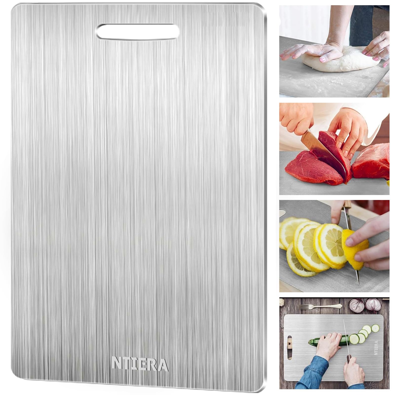 Stainless Steel Cutting Board - Titanium Cutting Boards for kitchen,Double-Sided Food Grade Non Toxic Cutting Board,Chopping Boards Necessities for Home Outdoor Camping Meal Prep,Easy to Clean(Small)