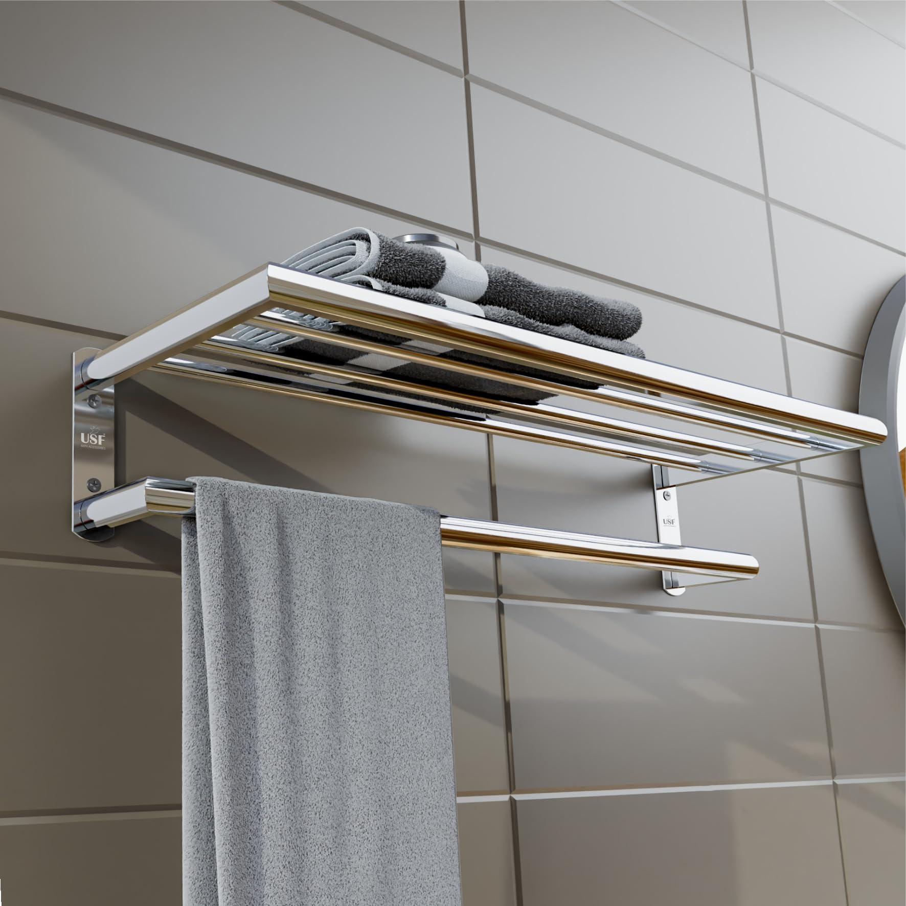 U-S-F BATH ACCESSORIES Towel Rack 24 inch, 304 Stainless Steel Bathroom Towel Hanger Wall Mounted, Towel Rack Stand for Bathroom, Cloth Hanger for Washbasin, Bathroom Accessories (Chrome Finish)-image-30